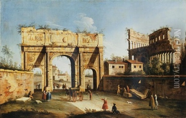 The Arch Of Constantine And The Colosseum, Rome Oil Painting -  Master of the Langmatt Foundation Views