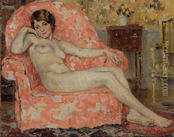 Little Nude In An Armchair Oil Painting - Jules Eugene Pages