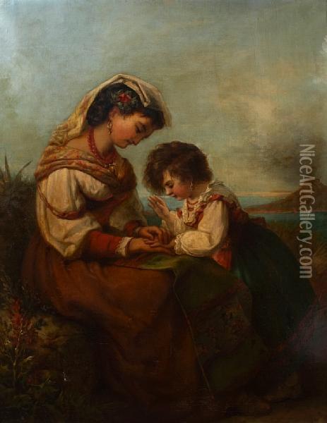 Mother And Child Oil Painting - Louis Lang