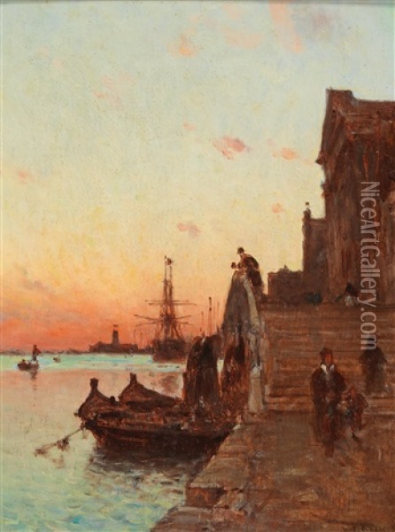 Venice In The Evening Light Oil Painting - Amedee Rosier