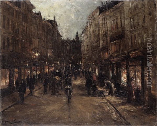 Brusselse Winkelstraat Bij Valavond Oil Painting - Joseph Charles Francois