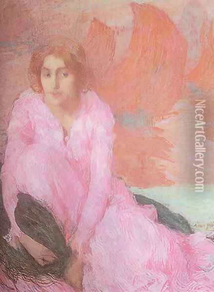 Dame En Rose Oil Painting - Edmond-Francois Aman-Jean