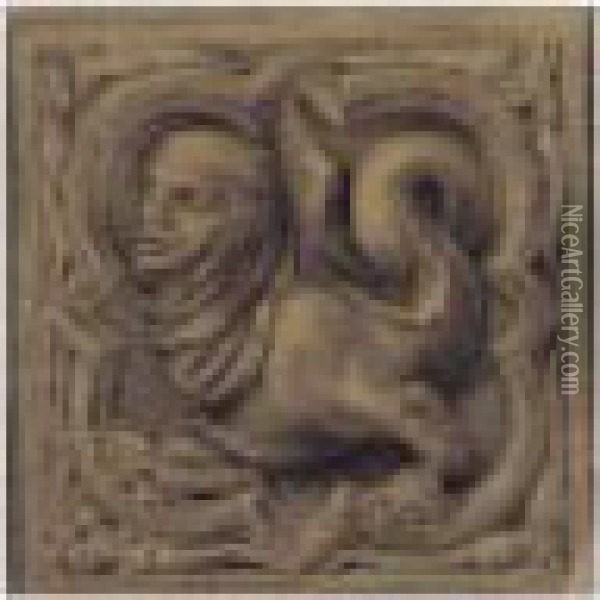 A Study Of A Gothic Stone Carving Oil Painting - John Ruskin
