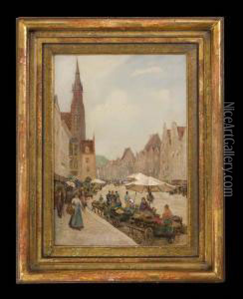 Markt In Augsburg Oil Painting - Richard Lipps