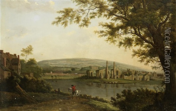 A View Of Neath Abbey With Gnoll's Castle Beyond Oil Painting - Hendrik Frans de Cort