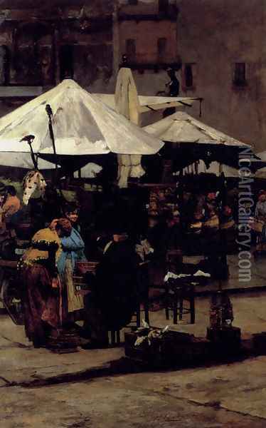 La Piazza d'Erbe,Verona Oil Painting - Enrico Sorio