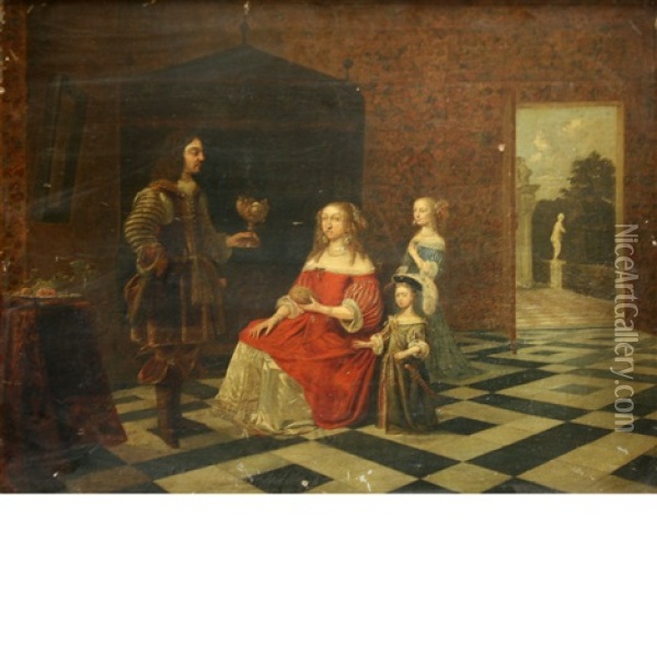 A Family In A Luxurious Interior Oil Painting - Gerard ter Borch the Younger