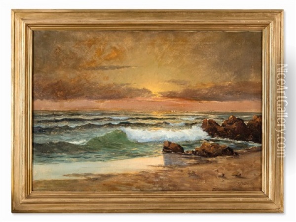 Ocean View At Sunset Oil Painting - Paul Alexander Svedomsky