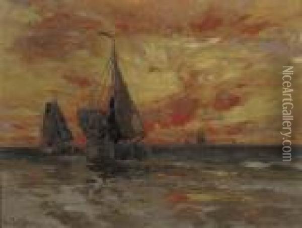 A Seascape At Dusk Oil Painting - Hans Von Bartels