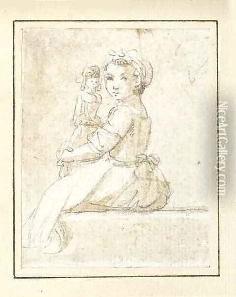 A seated girl with a doll Oil Painting - Paul Sandby