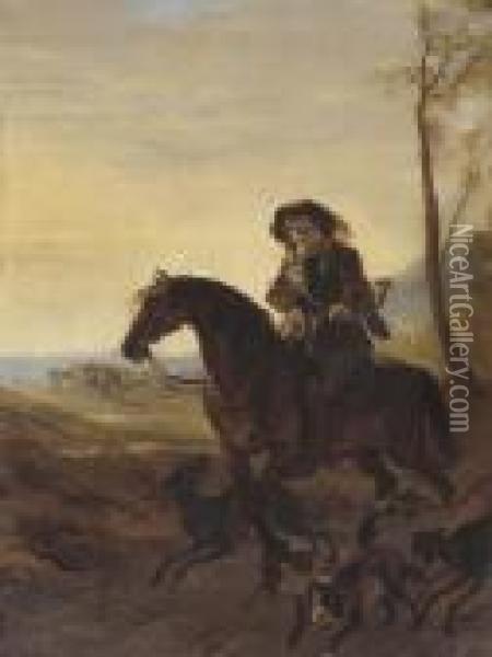 Trombettiere A Cavallo In Una Radura (l'alali' Del Cervo) Oil Painting - Aelbert Cuyp