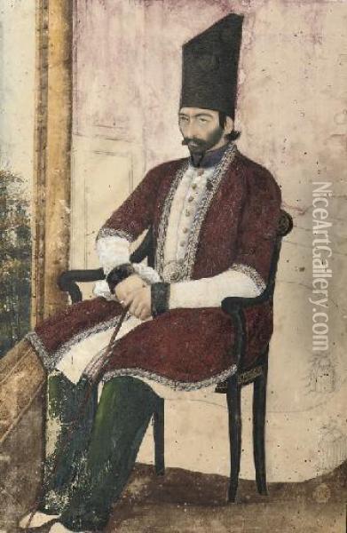 Portrait Of 'ali Quli Mirza, I'tizad Al-sultaneh (1822-81) Oil Painting - Abu'L Hasan Ghaffari
