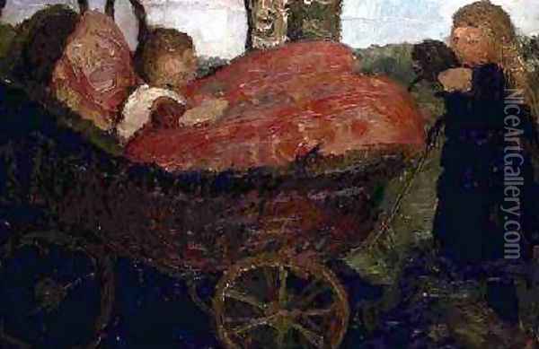 Little Girl Pushing a Pram 1904 Oil Painting - Paula Modersohn-Becker