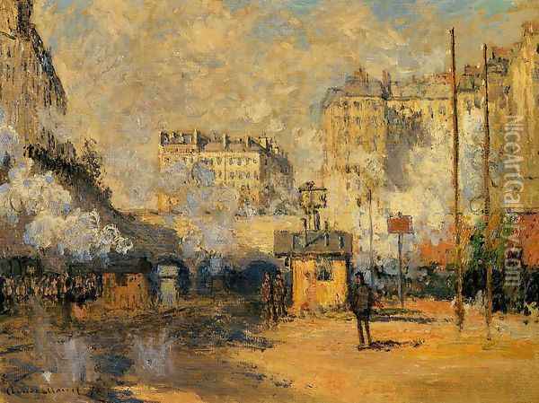 Exterior Of Saint Lazare Station Sunlight Effect Oil Painting - Claude Oscar Monet