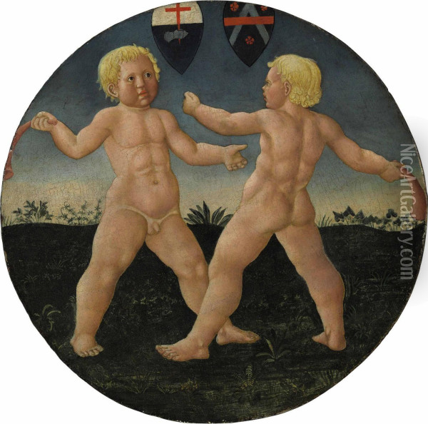 Two Boys At Play Oil Painting - Giovanni di ser Giovanni Guidi (see Scheggia)