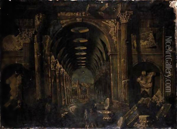 An Architectural Capriccio With The Baths Of Diocletian Baths Oil Painting - Francois de Nome (Monsu, Desiderio)