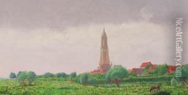 A View Of Rhenen Oil Painting - Ferdinand Hart Nibbrig