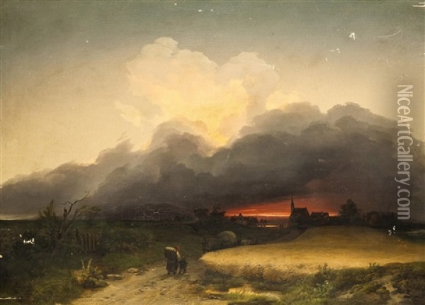 Landschaft Bei Sonnenuntergang Oil Painting - Ignaz Raffalt