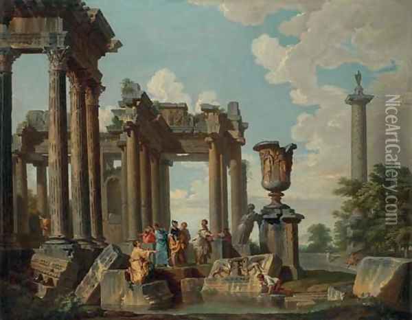 Diogenes throwing away his drinking cup Oil Painting - Giovanni Paolo Panini
