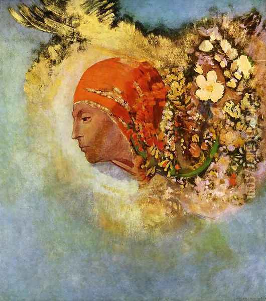 Head With Flowers Oil Painting - Odilon Redon