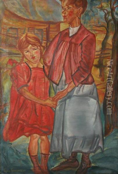 Mother And Child Oil Painting - Boris Dimitrevich Grigoriev