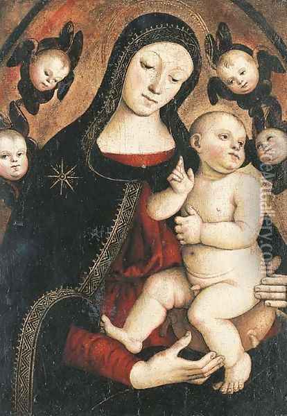 The Madonna and Child with Cherubs Oil Painting - Master Of The Orte Madonna