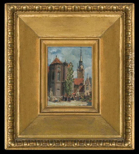 City Quare At The Church Oil Painting - Carl Wuttke