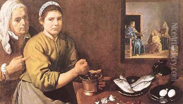 The Christ In The House Of Mary And Mar Oil Painting - Diego Rodriguez de Silva y Velazquez