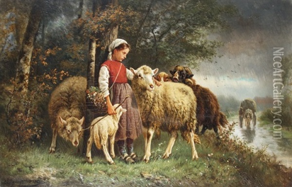The Little Shepherdess Oil Painting - Charles Emile Jacque