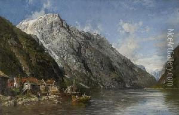 By Dalen In Naerofiord Oil Painting - Anders Monsen Askevold
