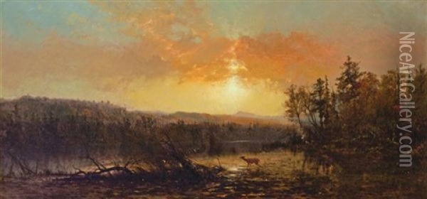 Sunset In The Adirondacks Oil Painting - James McDougal Hart