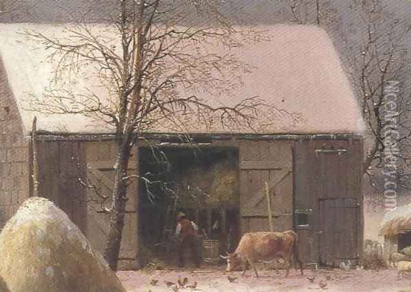 Farmyard In Winter 1858 Oil Painting - George Henry Durrie