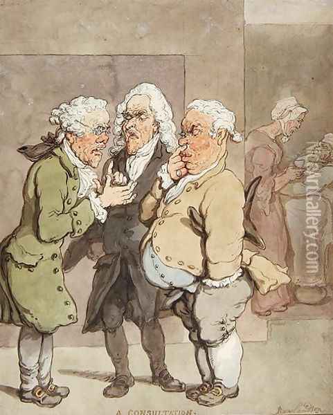 The Doctors Consultation, 1815-1820 Oil Painting - Thomas Rowlandson