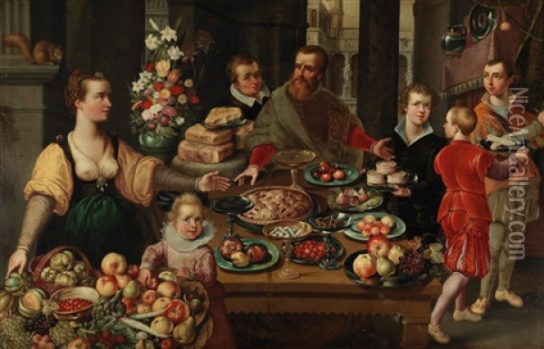 A Market Scene Oil Painting - Jean-Baptiste de Saive the Younger