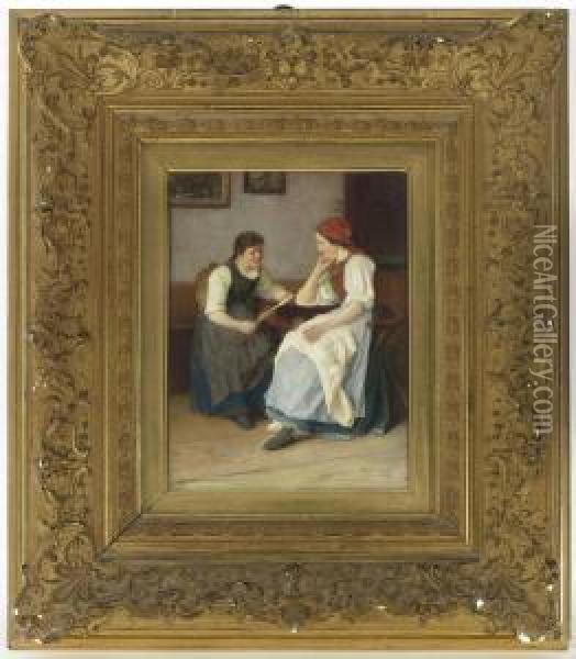 Zwei Frauen Beim Brieflesen Oil Painting - Theodor Gustav Ernst Schmidt
