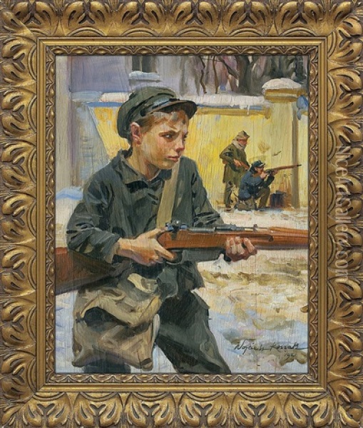 Young Lwow Defender Oil Painting - Michael Gorstkin-Wywiorski