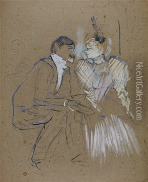 Lucien Guitry Et Jeanne Granier Oil Painting - Henri De Toulouse-Lautrec