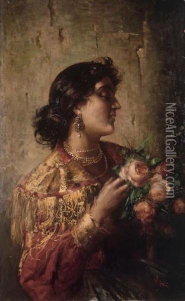 Fanciulla Con Rose Oil Painting - Vincenzo Irolli