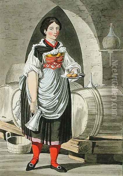 A serving girl at an Inn near Innsbruck Oil Painting - Kapeller, Josef Anton