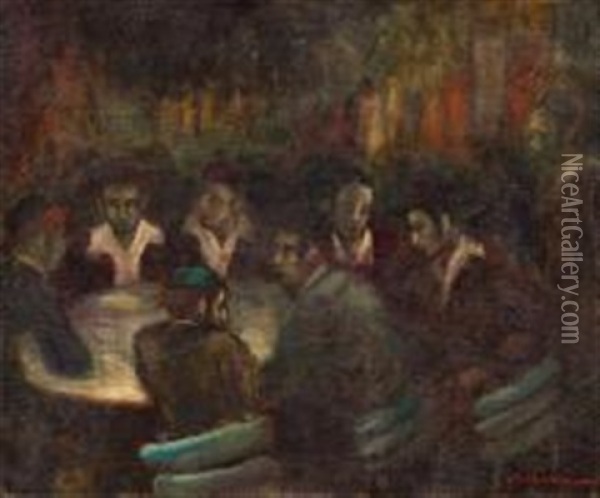Reunion Talmudique Oil Painting - Abraham Weinbaum