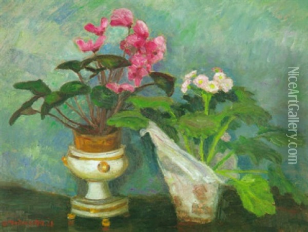 Blumenstilleben Mit Alpenveilchen Oil Painting - Otto Modersohn