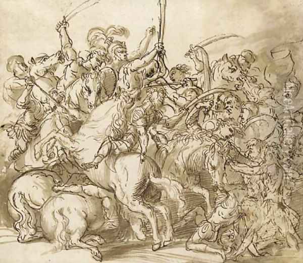 A battle scene Oil Painting - Domenico Campagnola