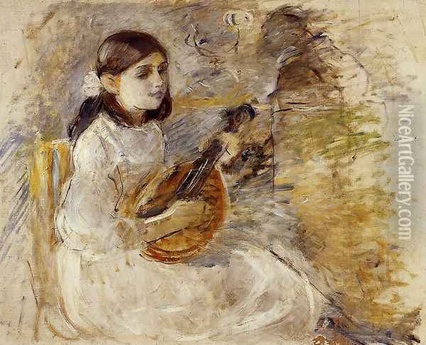 Girl Playing The Mandolin Oil Painting - Berthe Morisot