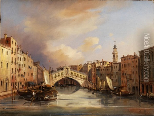 Blick Auf Die Rialtobrucke In Venedig Oil Painting - Carlo Grubacs