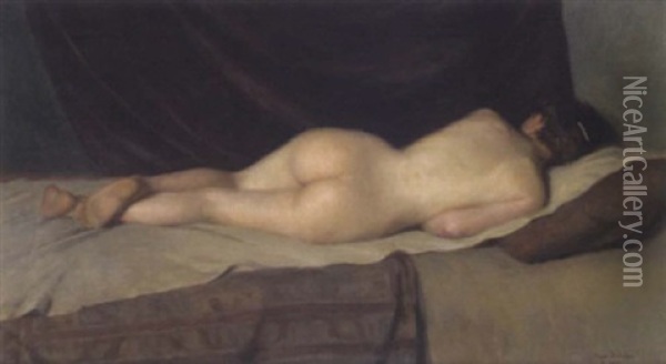 Liegender Weiblicher Akt Oil Painting - Hugo Schubert