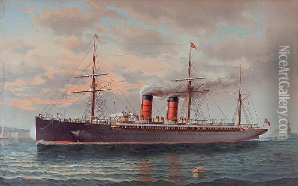 The R.m.s. Umbria Arriving Newyork Oil Painting - Fred Pansing