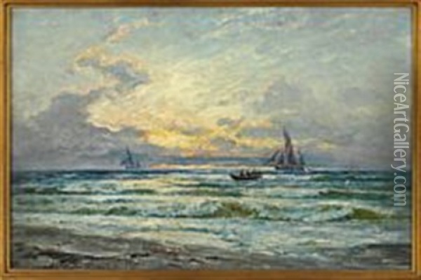 Morning At Sea Off Skagen Oil Painting - Holger Henrik Herholdt Drachmann