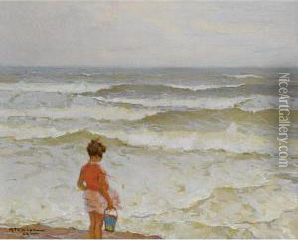 Girl By The Seashore Oil Painting - Charles Garabed Atamian
