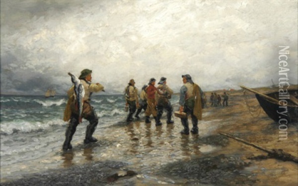 Fischer Am Strand Oil Painting - Julius Friedrich Ludwig Runge