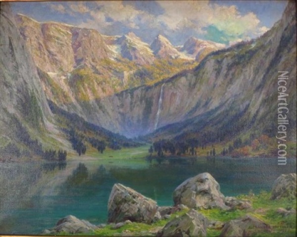 The Obersee In The Bavarian Alps Oil Painting - Alexander Mueller